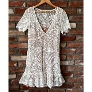 For Love & Lemons White Lace Mini Dress - Size Medium